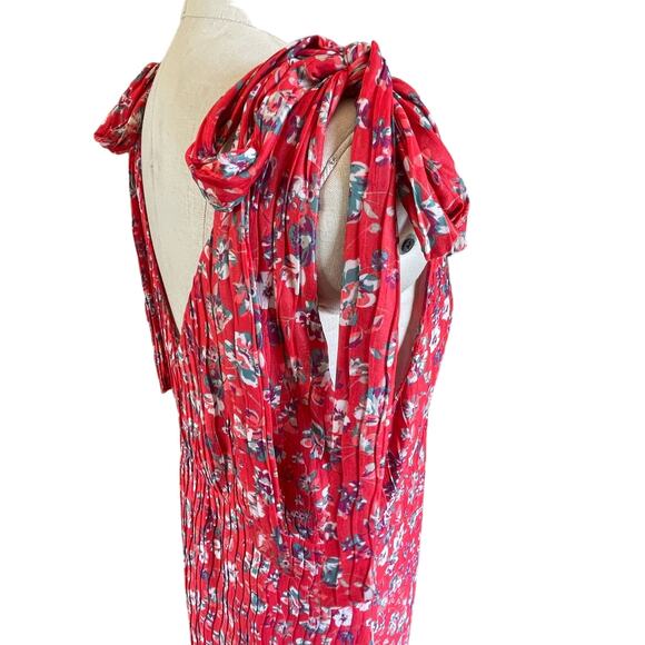 No. 6 Store Siene A-Line Tie Dress in Red Wisteria Floral Print Size Large - Picture 3 of 9